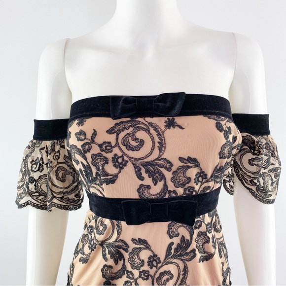 For Love & Lemons Size S Pink & Black Floral Off the Shoulder CLEMENCE Dress - Picture 5 of 11